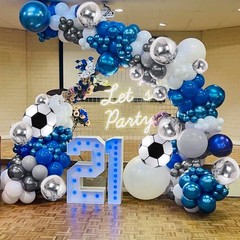 DRWATE Soccer Balloon Arch Kit for Boys, Blue Silver White Balloons, Birthday…