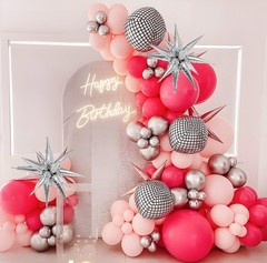Pink Disco Party Decorations, Disco Hot Pink and Silver Balloons Arch Kit, Pi…