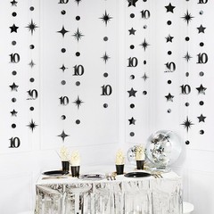 Black 10th Birthday Decorations Number 10 Circle Dot Twinkle Star