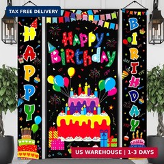 Oudain 3 Pack Colorful Happy Birthday Decorations Rainbow Birthday Banner Porch