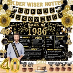 40th Birthday Party Decorations Set – 16PCS Vintage Banner, Backdrop, Swirls & P
