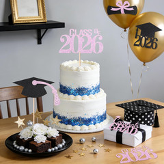 Graduation Decorations 2026, 24 PCS Black and Pink Graduation Centerpieces for T