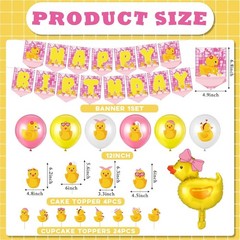 57 Pcs Pink Duck Birthday Decorations Balloons Party Happy Birthday Banner Ca…