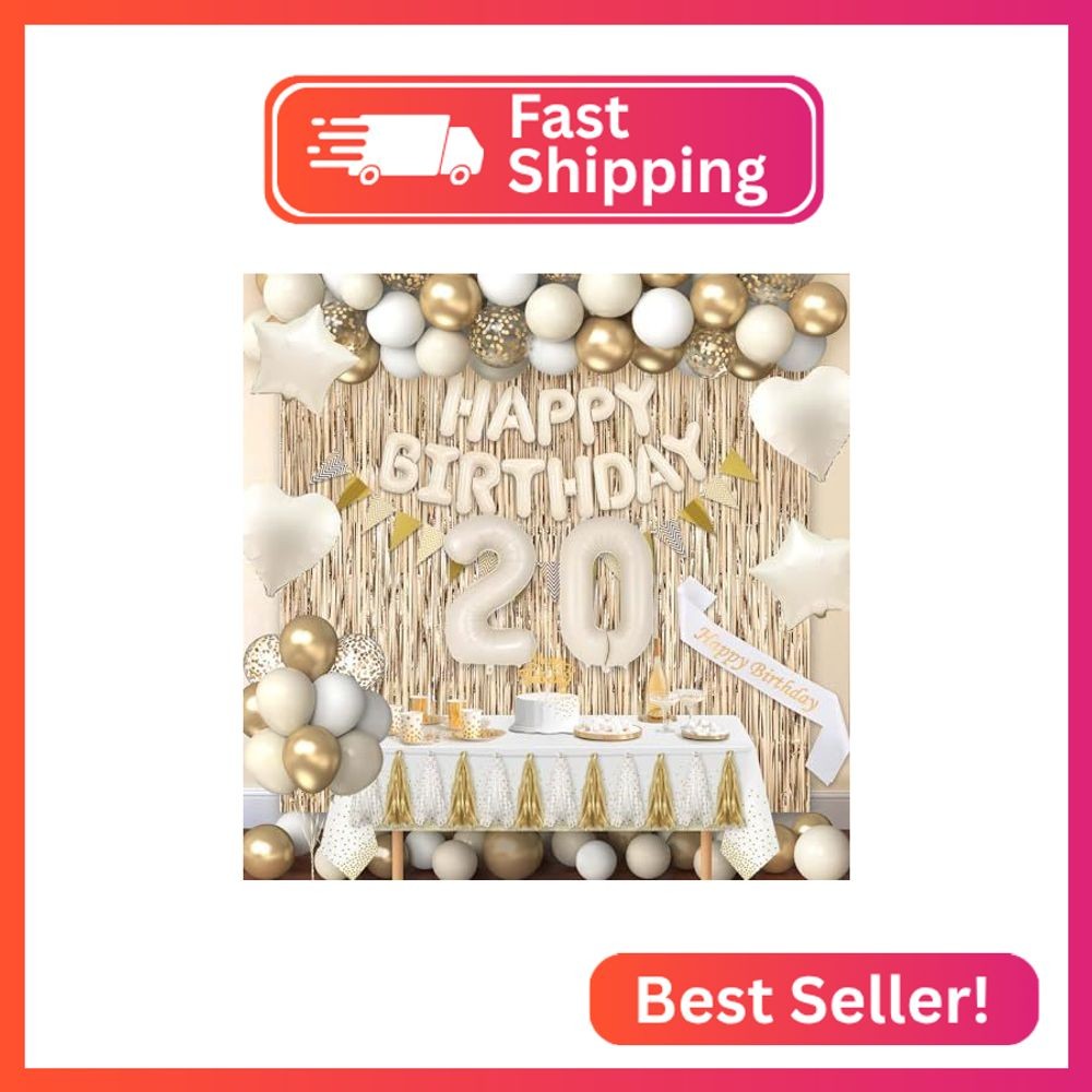 Miidenks 20th Birthday Decorations for Women, White and Gold 20 Boho Birthday Pa