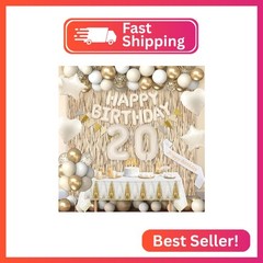 Miidenks 20th Birthday Decorations for Women, White and Gold 20 Boho Birthday Pa