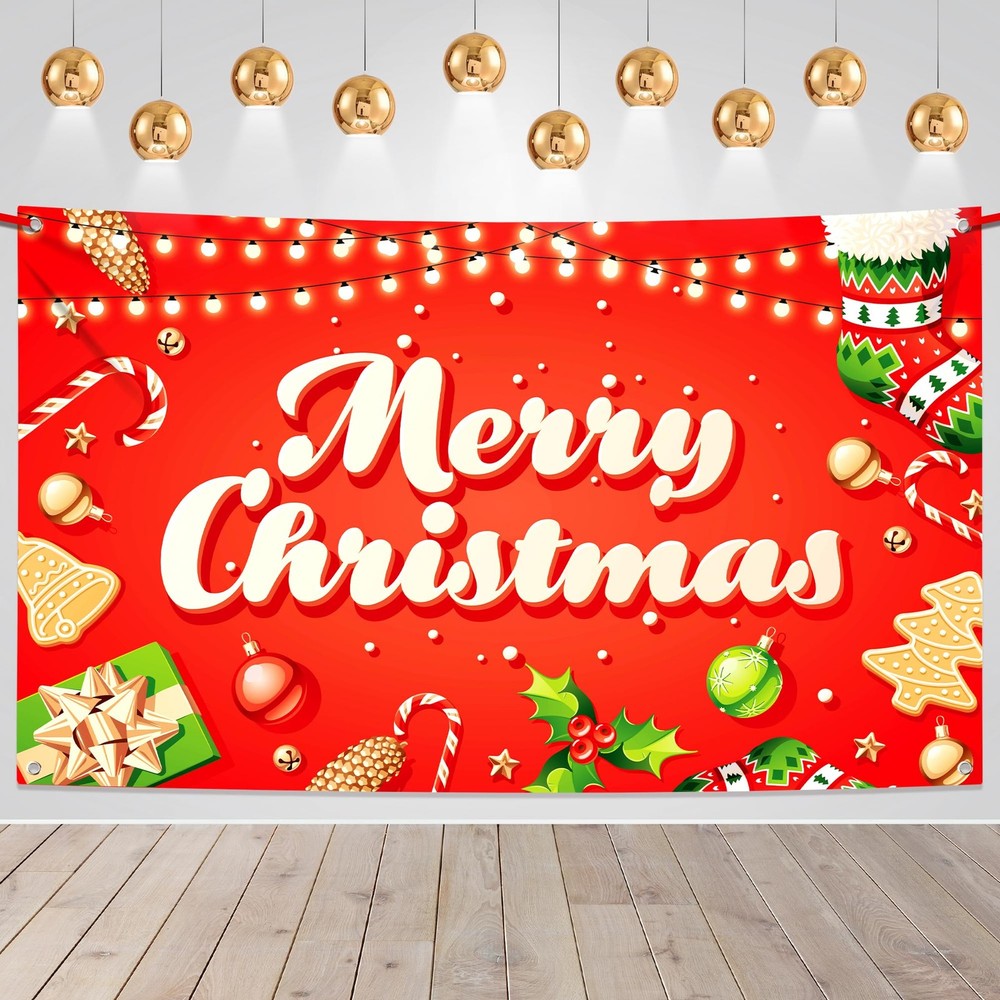 KatchOn, XtraLarge Merry Christmas Banner – 72X44 Inch, Candy, socks and tree