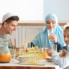 Ramadan Eid Mubarak Table Sign Decor Golden Moon Star 2 Piece Set