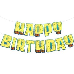 , Large Happy Birthday Banner – 10 Feet | Yellow Pre Strung Cartoon Banner Si…