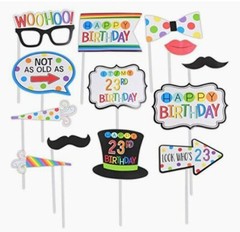 Birthday Party Decorations Photo Props 13 Piece Add Any-Age Kit NEW