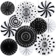 18 Pcs Black White Round Hanging Paper Fans Decor Back to School Paper Fans R…
