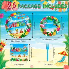 96Pcs Luau Aloha Party Decorations, Hawaiian Birthday Party Supplies Bundle Luau