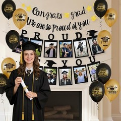 Graduation Balloons Set 50pcs 12 Inch Black Gold Includes Ribbons