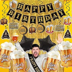 Black and Gold Party Decorations for Men and Women: Happy Birthday Banner, Fr…