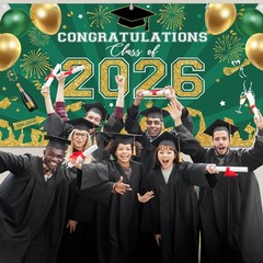 2026 Graduation Garage Door Banner 6 x 13 ft, Green Gold