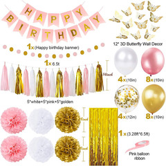 Pink and Gold Birthday Party Decorations for Women with Happy Birthday Banner,Cu