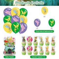 Tinkerbell Fairy Princess Kids Birthday Decoration – Theme Banner, Cake Topper,