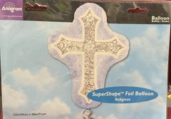 28″ Periwinkle Blue Religious Cross Mylar Balloon Baptism-Communion-Christening