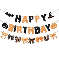 Happy Halloween Banner,Orange Glitter Halloween Decor Bow Bat Spooky Happy Ba…