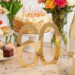 6 PCS Mirror Gold 60th Birthday Anniversary Table Number Centerpiece Acrylic