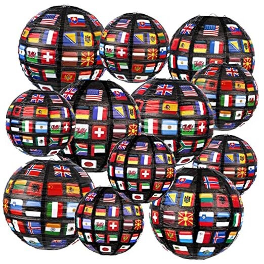 12 Pieces Flags of All Nations Paper Hanging Lanterns sport Decorations for