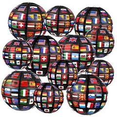 12 Pieces Flags of All Nations Paper Hanging Lanterns sport Decorations for