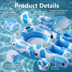1 or 2 Person Inflatable Pool Float Adult Chair Lounger Floaties with Grab Ha…
