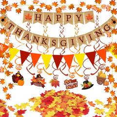 Happy Thanksgiving Burlap Banner Paper Triangular Bunting Maple Leaf Pumpkin Tur