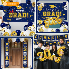 Graduation Decorations Class of 2026, Navy Blue and Gold