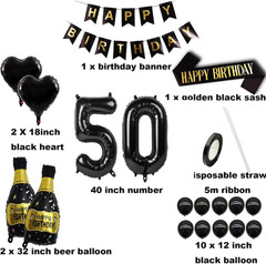 50Th Birthday Decorations Set Women and Men, Black Gold 50 Birthday Decoration B