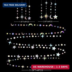 Iridescent Star Moon Circle Dot Garland Party Decoration Kit Hanging Crescent an