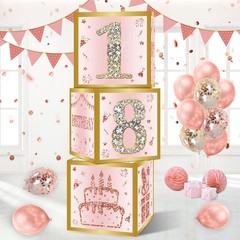 18th Birthday Decorations Boxes for Girls – 3PCS Pink Rose Gold Happy 18th Bi…