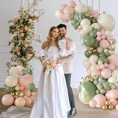 Sage Green Pink Gold Balloon Arch Kit 132Pcs Sage Green Pink Peach Ivory Whit…