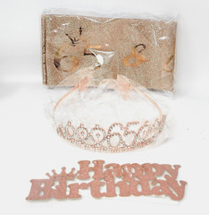 65Th Birthday Sash and Tiara for Women, Rose Gold Birthday Set New