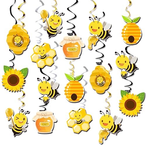 Honey Bumble Bee Hanging Swirl Decorations, 32PCS Bee Party Decorations Foil