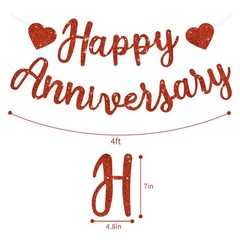 BEISHIDA Glitter Red Happy Anniversary Banner, Pre-Strung Standard, red