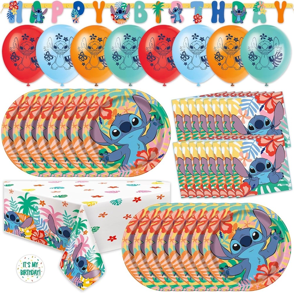 Lilo and Stitch Birthday Party Decorations for 16, Banner, Tablecloth, Balloons