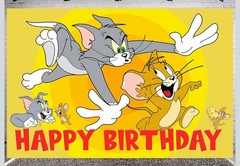 Cartoon Cat Backdrop 5×3 Vinyl Tom Cat Birthday Party and balloons