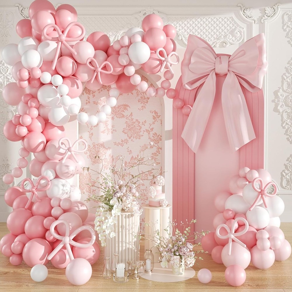Pink Balloon Garland Arch Kit Coquette Birthday Decorations 176Pcs Pink Bow L…
