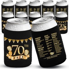 Premium 70th Birthday Party Can Coolers – 12 Neoprene Sleeves in Stylish Design