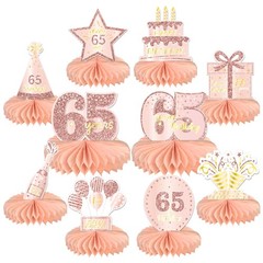 10 PCS 65th Birthday Decorations Centerpieces Rose Gold Pink Honeycomb Topper