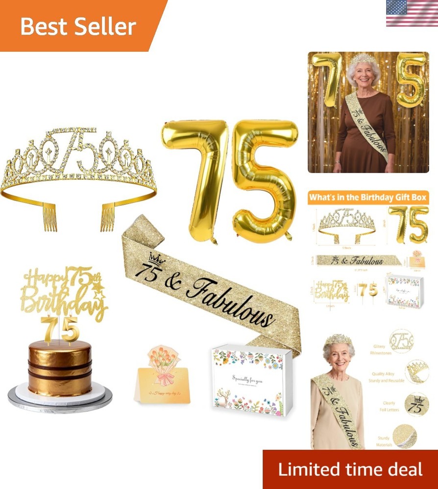 Charming Gold 75th Birthday Decorations: Tiara, Balloons, and Party Essentials