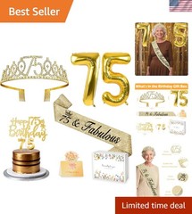 Charming Gold 75th Birthday Decorations: Tiara, Balloons, and Party Essentials