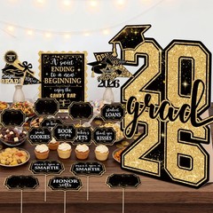 2026 Graduation Candy Buffet Decor – Black Gold Signs & Food Labels Set for Part