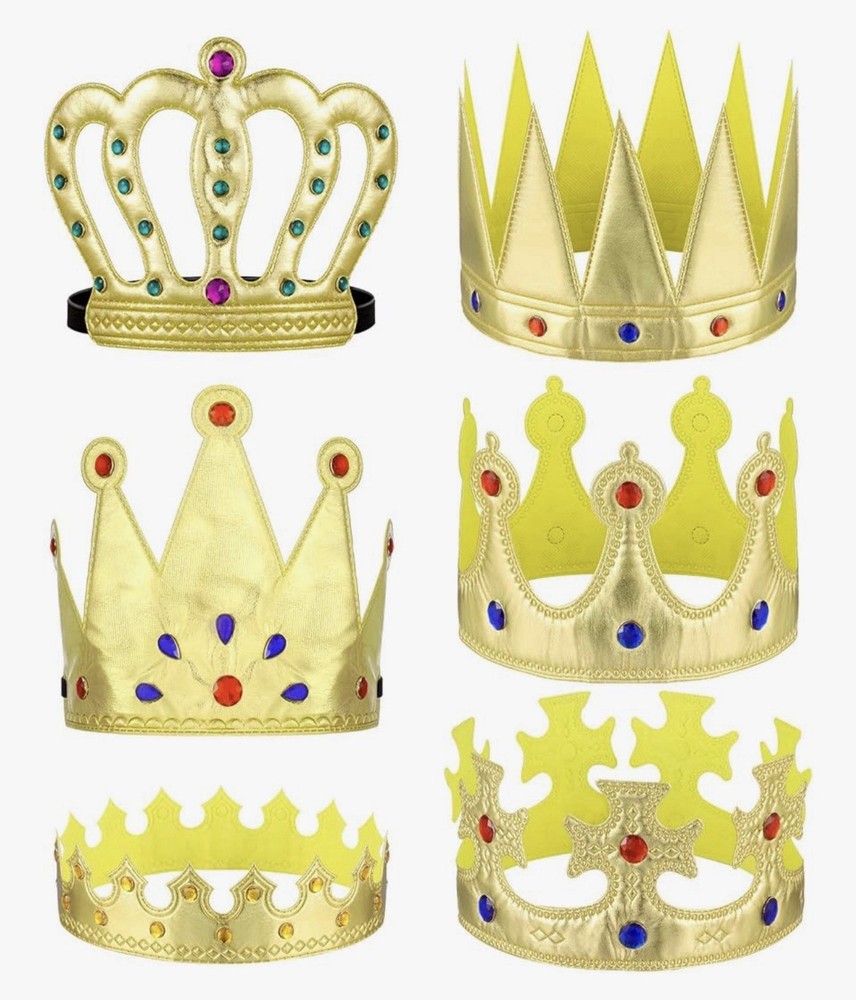 6PCS Kids Royal Crown Set Gold King Queen Prince Princess Party Costume Hat
