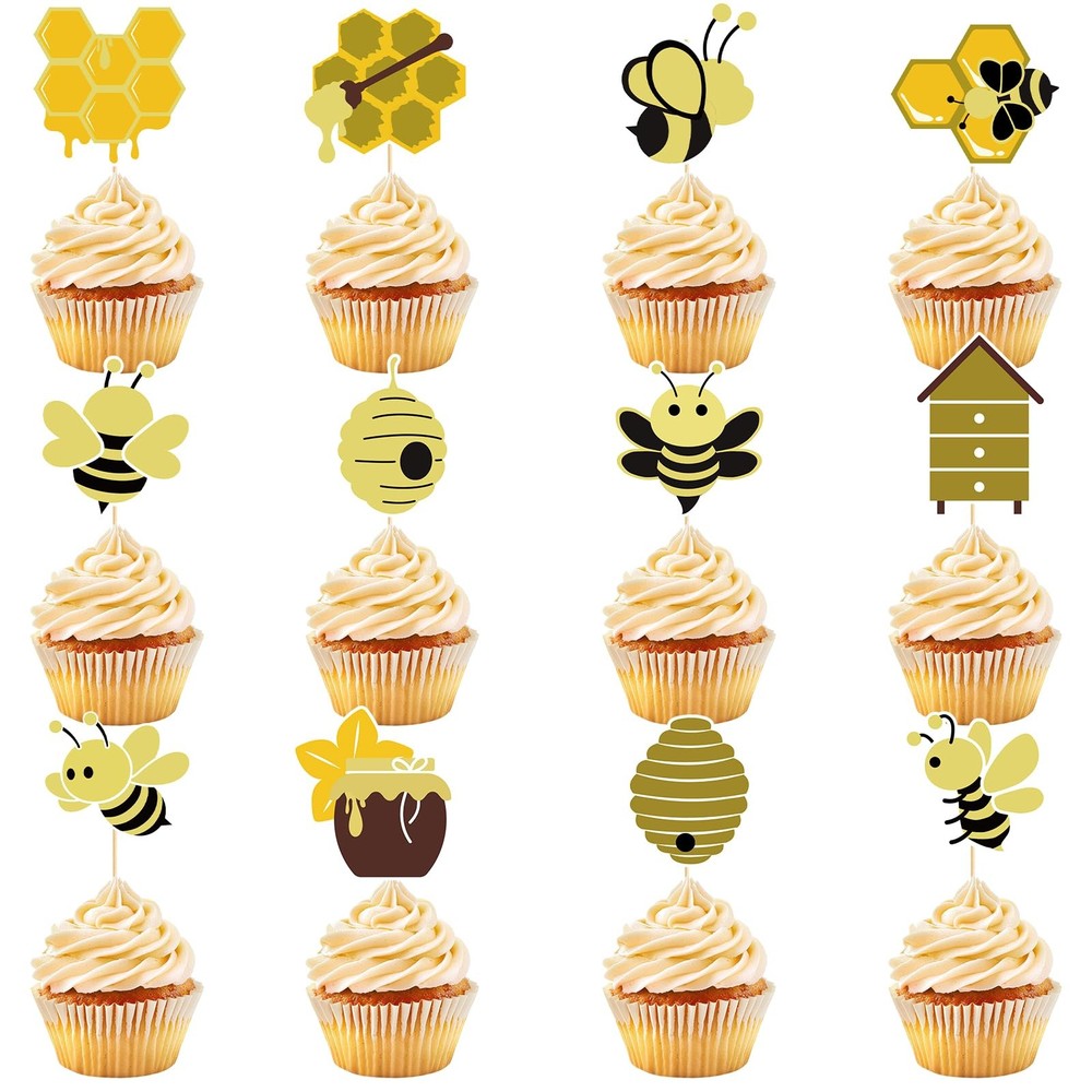 48 Pcs Bumble Bee Cupcake Toppers Baby Shower Decorations for Gender Reveal