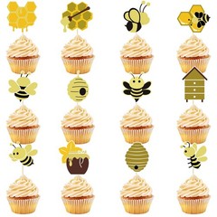 48 Pcs Bumble Bee Cupcake Toppers Baby Shower Decorations for Gender Reveal
