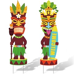 Queekay 2 Pcs Tiki Yard Sign Luau Hawaiian Tropical Party Decoration Outdoor Tik