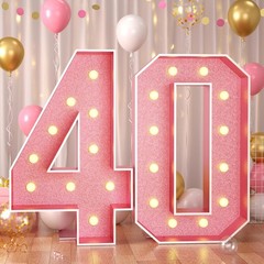 Paready 4FT Marquee 40 Numbers Rose Gold, Light Up Numbers 40 Pink 40th Birthday