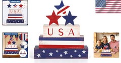 Sturdy Patriotic Table Block Decorations & Stars – Perfect for July Celebrations