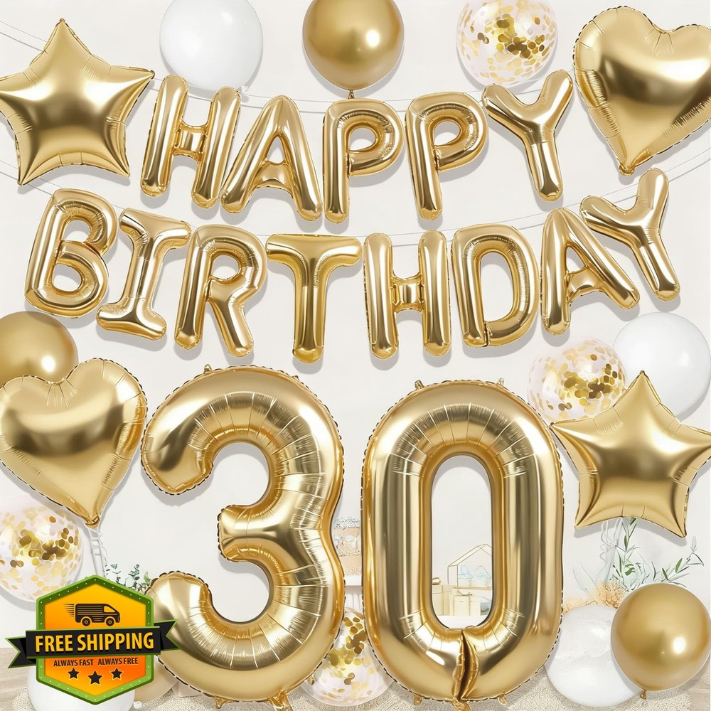 Wclliuchi Light Gold 30th Birthday Balloons Number Star